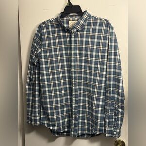 St. John's Bay Teal and White Plaid Button-Down Shirt